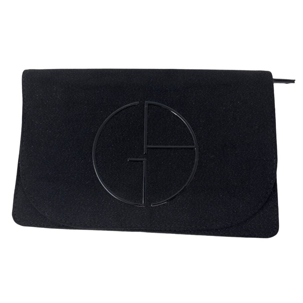 Georgio Armani Clutch‎ Evening Party Bag Envelope Black Logo Zipper Fabric